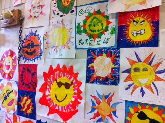 Solar-energy-inspired paintings created by students at Pierremont Elementary School.